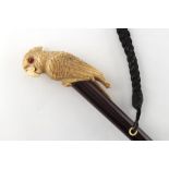 Property of a lady - an early 20th century umbrella with carved ivory handle modelled as a cockatoo,
