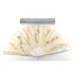 Property of a lady - a late 19th century painted silk & lace fan, with mother-of-pearl & ivory