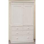 Property of a lady - a Victorian white painted pine two-part linen press, enclosing four slides,