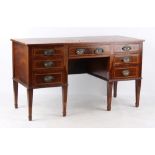 Property of a deceased estate - a mahogany & chequer banded desk with gilt tooled red leather