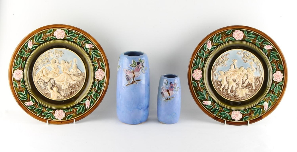 Property of a lady - two similar early 20th century Doulton stoneware vases with pale blue