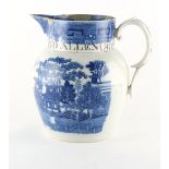 Property of a lady - an early 19th century English pearlware named & dated blue & white jug,