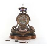 Property of a gentleman - a late 19th century French porcelain mounted ormolu cased mantel clock,