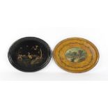 Property of a gentleman - two 19th century toleware or tole peinte oval trays, the larger 25.