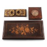 Property of a lady - a floral marquetry inlaid rectangular tray or wall panel, 21.75ins. (55.