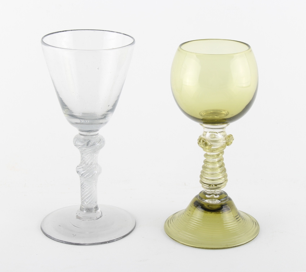 Property of a lady - a late 18th century wine glass with clear air twist double knopped stem, 6.