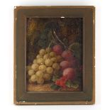 Property of a lady - George Clare (1835-1890) - STILL LIFE OF PLUMS, GRAPES AND RASPBERRIES - oil on