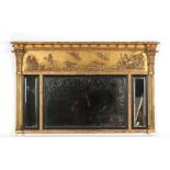 A 19th century giltwood framed triple plate overmantel mirror, the frieze decorated in relief with a