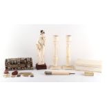 Property of a lady - a group of ivory & bone items, late 19th / early 20th century, including a pair