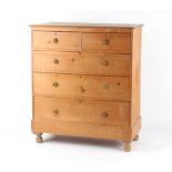 Property of a gentleman - a Victorian pine chest of two short & three long graduated drawers, on bun