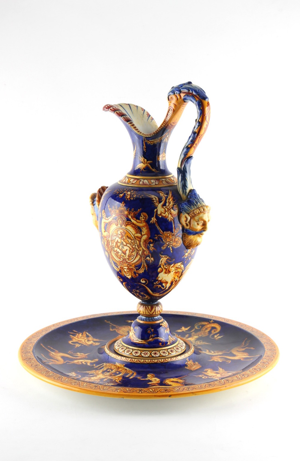 Property of a gentleman - a large late 19th century Gien faience ewer & stand in the Renaissance - Image 3 of 3