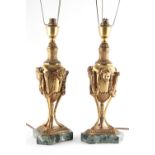 Property of a gentleman - a pair of neo-classical gilt brass table lamps with mask & swag
