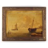 Property of a lady - Dutch school, late 19th century - FISHERMEN AND BOATS IN HARBOUR AT LOW