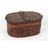 Property of a lady - a 19th century Scandinavian poker work decorated box, the cover initialled D.