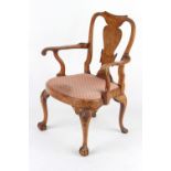 Property of a deceased estate - a good George I style walnut open armchair, early 20th century, with