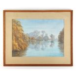 Property of a lady - English school, early 20th century - GOLDEN WILLOWS BY THE THAMES AT