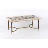 Property of a deceased estate - a brass rectangular coffee table with specimen marble top, 42.