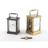 Property of a gentleman - a 19th century French brass corniche cased carriage clock, striking &