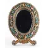 Property of a lady - a 19th century micromosaic oval framed easel mirror, with bevelled glass, 11.