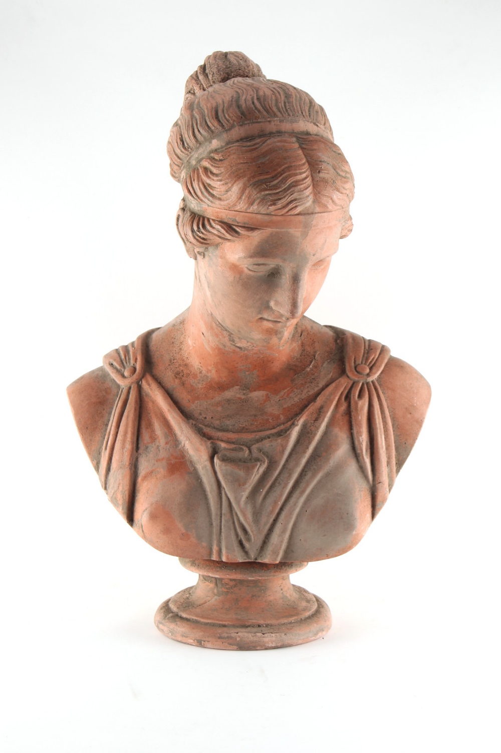 Property of a lady - a terracotta bust of a classical goddess or maiden, 22ins. (56cms.) high.