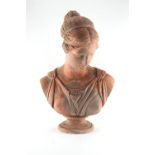 Property of a lady - a terracotta bust of a classical goddess or maiden, 22ins. (56cms.) high.