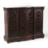 Property of a lady - a 19th century Burmese Colonial carved hardwood four door side cabinet, with