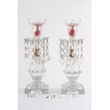 Property of a lady - a pair of cut glass table lustres, late 19th / early 20th century, loss to