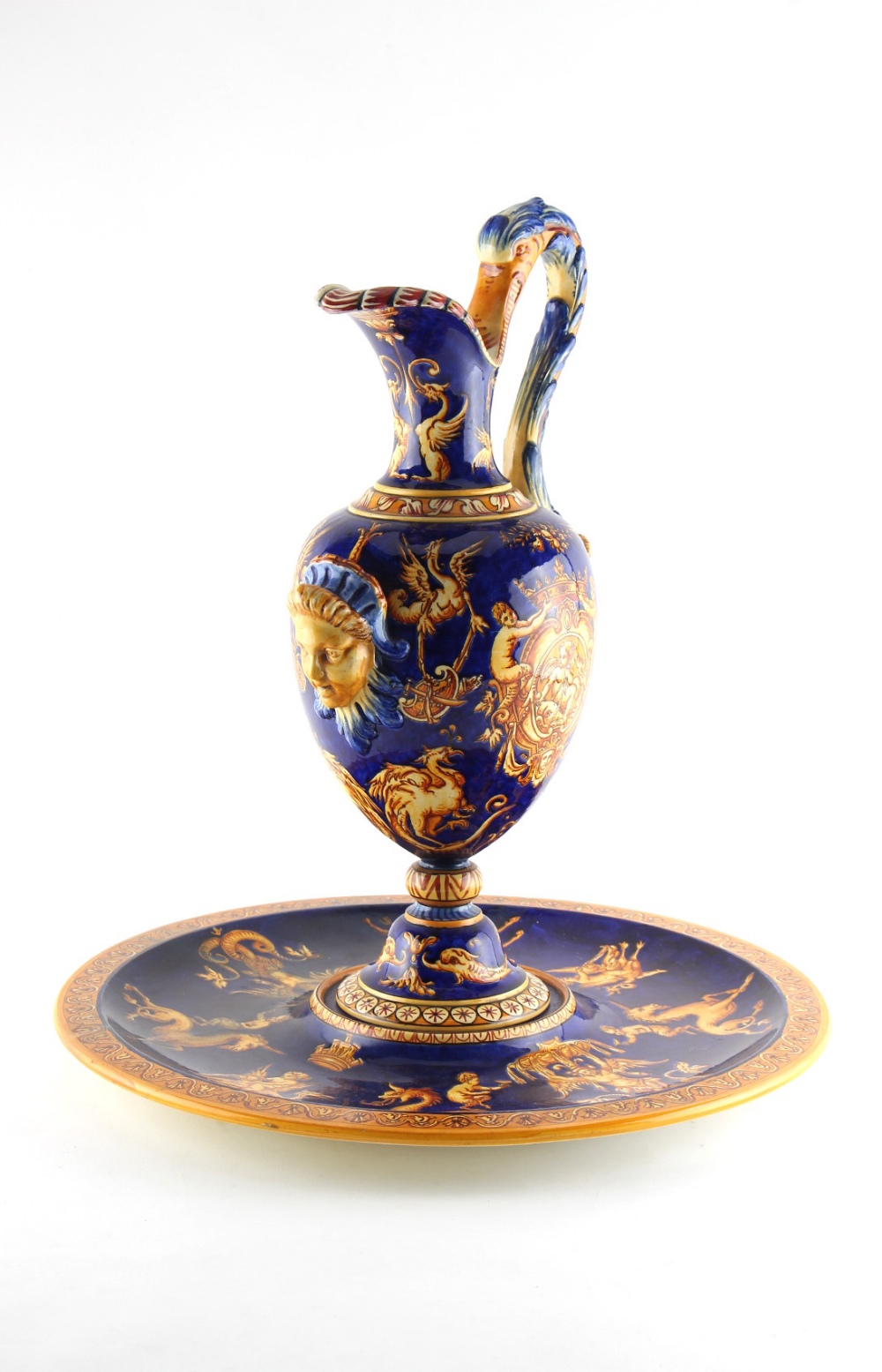 Property of a gentleman - a large late 19th century Gien faience ewer & stand in the Renaissance - Image 2 of 3
