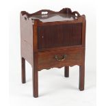 Property of a lady - a George III mahogany tray-top commode with tambour shutter, the pull-out front