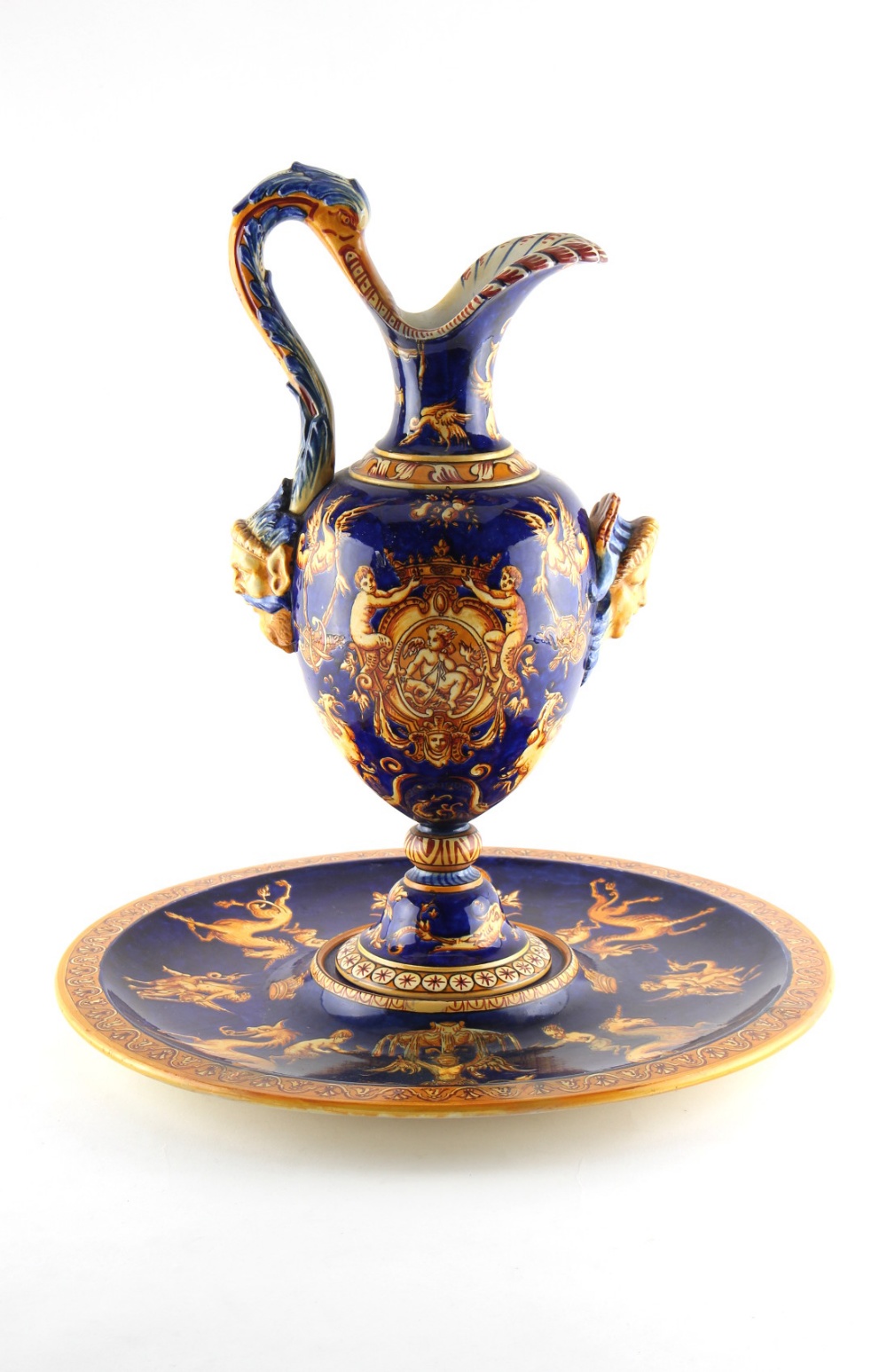 Property of a gentleman - a large late 19th century Gien faience ewer & stand in the Renaissance