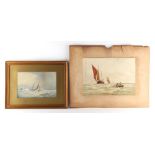 Property of a lady - W A Richards (fl.c.1898-c.1903) - SAILING SHIP AND BOAT IN CHOPPY SEAS -