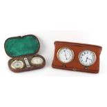 Property of a gentleman - an early 20th century leather cased pocket barometer, thermometer &