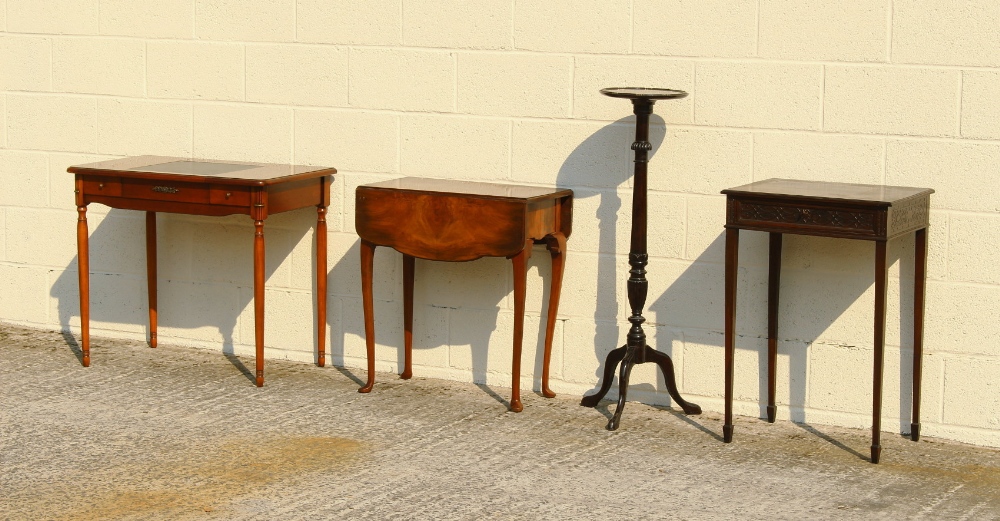 Property of a deceased estate - an Edwardian side table with blind fretwork decorated frieze;