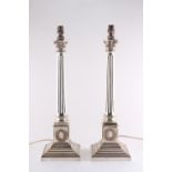 Property of a deceased estate - a pair of Edwardian silver plated Corinthian column table lamps,