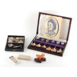 Property of a gentleman - a cased set of six silver gilt & enamel spoons commemorating the 80th