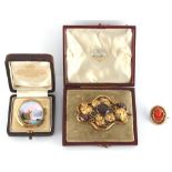 Property of a lady - a Victorian unmarked yellow gold amethyst brooch (tests approximately 15ct),