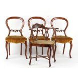 Property of a deceased estate - a set of three Victorian walnut balloon-back chairs with cabriole