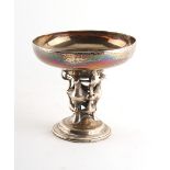 Property of a deceased estate - an Arts & Crafts silver pedestal dish, the hammered bowl with four