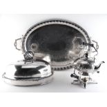 Property of a lady - a late 19th / early 20th century silver plated two handled oval tray, 29ins. (