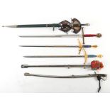 Property of a deceased estate - six modern presentation or dress swords including two Wilkinson
