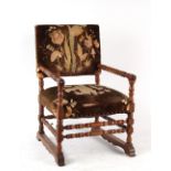 Property of a gentleman - an American turned walnut & upholstered open armchair, late 19th / early