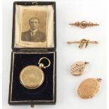 Property of a deceased estate - three late 19th / early 20th century yellow metal locket pendants