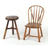 Property of a deceased estate - a fruitwood three legged stool, late 18th / early 19th century, of