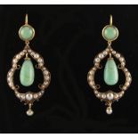 A pair of jadeite & seed pearl chandelier earrings, each approximately 45mm long (2).