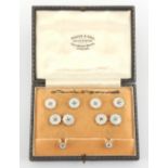 Property of a lady of title - a blue leather cased set of 9ct gold & mother-of-pearl cufflinks,