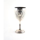 Property of a lady - a Victorian silver trophy cup, with repousse decoration & engraved presentation