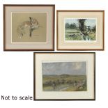 Property of a deceased estate - three framed & glazed hunting prints including a signed print