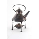 Property of a lady - an Arts & Crafts silver plated Bruford's Devon Kettle, on stand with burner,