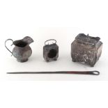 Property of a lady - four fire or smoke damaged silver items, comprising a George III silver skewer,