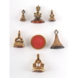 Property of a lady - three 19th century unmarked yellow gold intaglio seals (all test 14/15ct),
